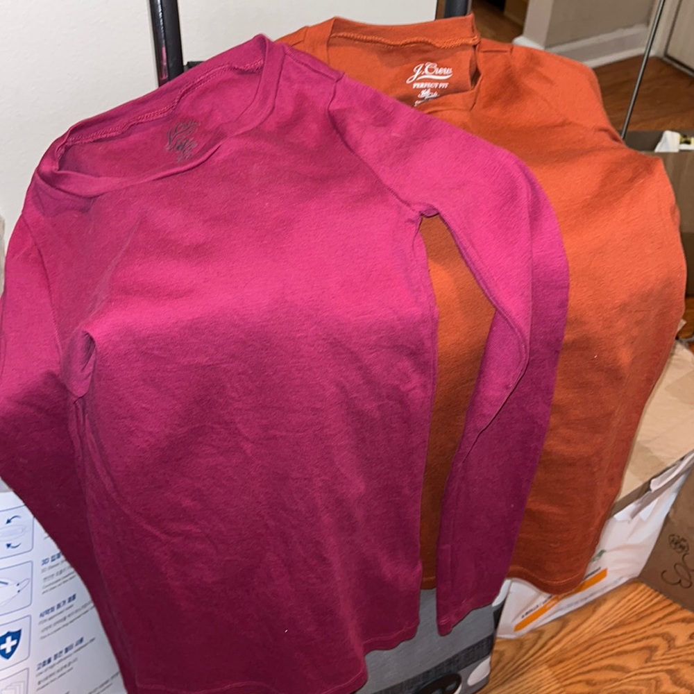 Two J Crew Long-Sleeved 100% Cotton T-Shirts - A Wardrobe Staple!